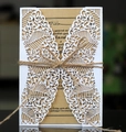 Detail van lasergesneden bladerenpatroon op witte kaart met kraftpapier en henneptouw - Wit