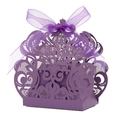 Elegante caja de regalo violeta cortada con láser con patrones florales y un lazo - 6x3.8cm / Púrpura oscuro