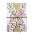 Elegante weiße Laserschnitt-Hochzeitseinladung mit Kraftpapier und rustikaler Kordelschleife - Kordel und Kraftpapier Stil (HK-38)