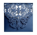 Detail of dark blue laser-cut floral invitation with pearl shimmer and RSVP card - Dark Blue