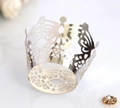 Intricate laser-cut gold lace cake wrappers with butterfly patterns for wedding decor - Reflective Silver