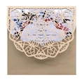 Laser cut lace wedding invitation with kraft paper envelope and floral inner card - Beige Gold