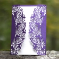 Purple laser-cut wedding invitation featuring elegant butterfly and floral patterns - Dark Purple