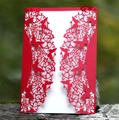 Red laser cut wedding invitation with intricate butterfly flower hollow patterns on a cover - Pearlescent Red
