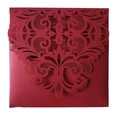 Elegant deep red laser-cut European party invitation card with intricate floral patterns - Dark Red