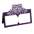 Elegant purple laser-cut heart place cards for wedding tables with intricate patterns - Dark Purple