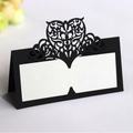 Foldable laser-cut heart place card with black hollow floral pattern for weddings - Black Khaki