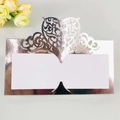 Silver mirror laser cut heart place card with white writing area for wedding tables - Reflective Silver