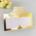 Elegant gold laser-cut heart place card with white writing area for wedding tables - Reflective Gold