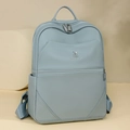 Light blue large capacity faux leather backpack with pebble texture and adjustable straps - Blue