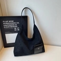 Black suede tote bag with leather strap and pocket for daily commuting style - Black