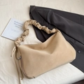 Chic beige tote bag with unique scrunchie shoulder strap and side zipper pocket - Rice White (No Pendant)
