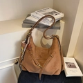 Vintage brown leather hobo bag with adjustable straps and cute bear charm pendant - Brown with Pendant