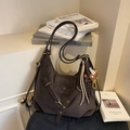Deep coffee vintage hobo bag in matte faux leather with bear charm and tassel - Coffee with Pendant
