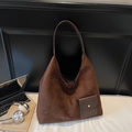 Dark coffee suede tote bag with leather handles for women's daily commute - Coffee