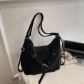 Black vintage large capacity leather crossbody bag with elegant gold hardware - No Pendant / Black
