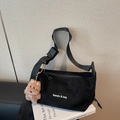 Minimalist black faux suede crossbody bag with Banatu letter print and puppy charm - Black (with Pendant)