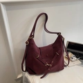 Retro burgundy large capacity multifunctional tote bag with vintage pebbled leather finish - No Pendant / Burgundy