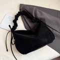 Black suede cloud tote bag with ruched handle and minimalist winter fashion design - Black without Pendant
