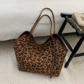 Large leopard print tote bag with brown straps and metallic hardware details - Leopard Print No Charm