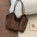 Brown suede tote bag with adjustable straps for women, large casual commuter shoulder bag - Coffee without Pendant