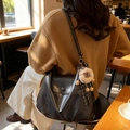 Black leather tote bag with soft PU finish and cute sheep pendant for daily commute - Black (With Charm)