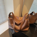 Brown large capacity hobo tote bag in soft matte leather with adjustable strap - Brown
