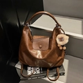Brown vintage multi-functional PU leather backpack and shoulder bag with plush charm - Brown (With Pendant)