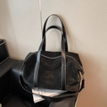 Black large capacity travel tote bag in matte texture with adjustable shoulder strap - Black