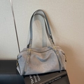 Sac à épaule en cuir dépoli gris foncé avec œillets métalliques et sangle ajustable - Gris