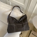 Vintage dark gray tote bag with decorative white stitching on a cozy beige sofa - No Pendant / Ebony