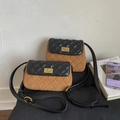 Quilted crossbody bag with contrast stitching and golden rotating lock for women - L / Yellow Brown