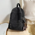 Minimalistischer schwarzer Canvas-Rucksack mit Leder-Dackel-Anhänger im Vintage-Stil - Mit Anhänger / Schwarz