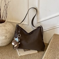 Dark brown large tote bag with textured flower embossing and cute plush bear charm - Coffee with Pendant