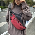 Fashionable red and black checkered crossbody chest bag for men and women for outdoor sport - Red