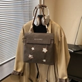 Sac à dos en toile gris foncé avec écussons étoiles et poignées tissées pour femmes - Café (Sans Pendentif)