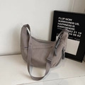 Taupe nylon half-moon crossbody bag with adjustable strap and textured finish - Gray