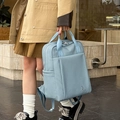 Light blue business leisure backpack with durable woven texture and metal logo - Blue