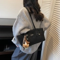 Chic black matte leather tote bag for women with cute bear charm and vintage styling - With Charm / Black