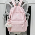 Rosa gepunkteter Rucksack für Mädchen mit einem süßen weißen Plüschtier-Anhänger - Rosa (Mit Anhänger)