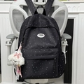 Polka dot black backpack with colorful stars and moons featuring a cute poodle keychain - Black (With Pendant)