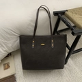 Minimalist dark brown oversized tote bag in matte faux leather with gold rivet details - Coffee without Pendant