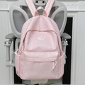 Pink polka dot canvas backpack for girls featuring a spacious design and side drawstring pocket - Pink (No Charm)