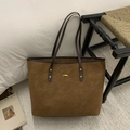 Vintage brown suede tote bag for women featuring gold buckle and thin shoulder straps - Brown No Pendant
