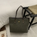 Dark green large capacity tote bag with brown handles and vintage gold oval hardware - Green Without Pendant