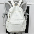 White polka dot backpack with colorful star and moon patterns for high school students - White (Without Charm)