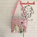 Borsa ita rosa con finestra trasparente, peluche coniglio bianco e decorazione con fiocco - Rosa