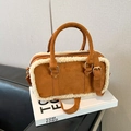 Brown frosted mini square bag with white faux fur trim and gold hardware - Brown