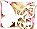 Laser-cut white butterfly place cards with heart patterns for wedding table decorations - White
