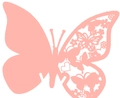 Pink laser-cut butterfly place card with floral and heart patterns for wedding decor - Pink